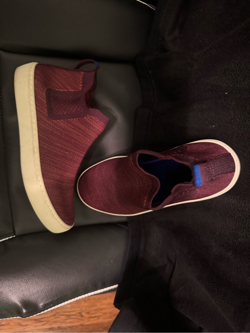 Rothy's Slip-On Sneakers in Burgundy with Cream Sole
